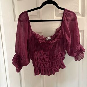 Urban Outfitters Smocked Puff-Sleeve Crop Top